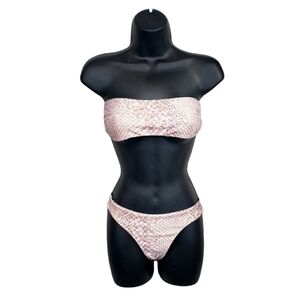 SNAKESKIN Two Piece Bandeau Rouched Bikini Swimsuit Size S